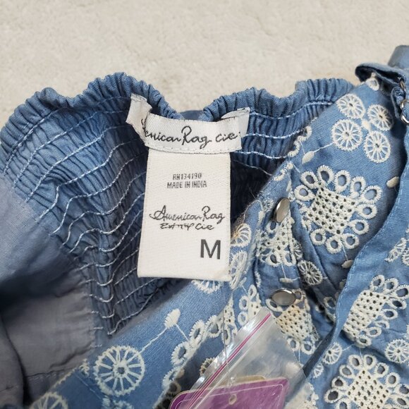 NWT American Rag Blue Chambray Boho Bohemian Beach Spaghetti Strap Cropped Top M - Picture 5 of 9